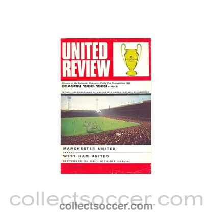 1968 - Manchester United v West Ham United official programme 07/09/1968 token cut, half price - Collect Soccer