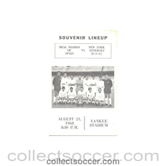 1968 New York Generals, USA v Real Madrid, Spain official programme 21/08/1968 - Collect Soccer