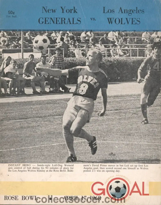 1968 New York Generals v Los Angeles Wolves (Wolverhampton Wanderers) Official Programme - Collect Soccer