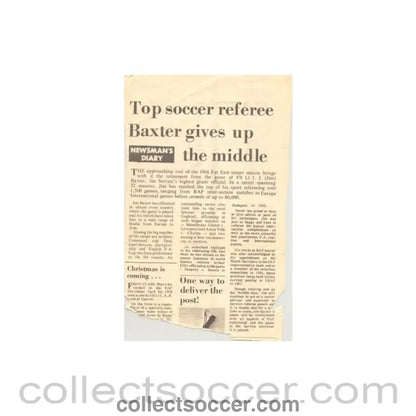 1968 - Newspaper cutting - an article about the retirement of referee Jim Baxter in 1968