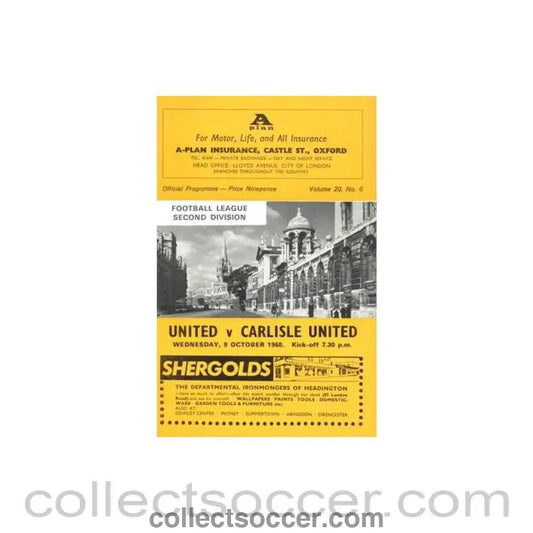 1968 - Oxford United v Carlisle United official programme 09/10/1968 Football League - Collect Soccer