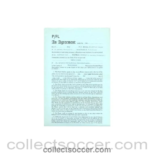 1968 - Player Contract Birmingham City F.C. and Trevor Hockey 1968