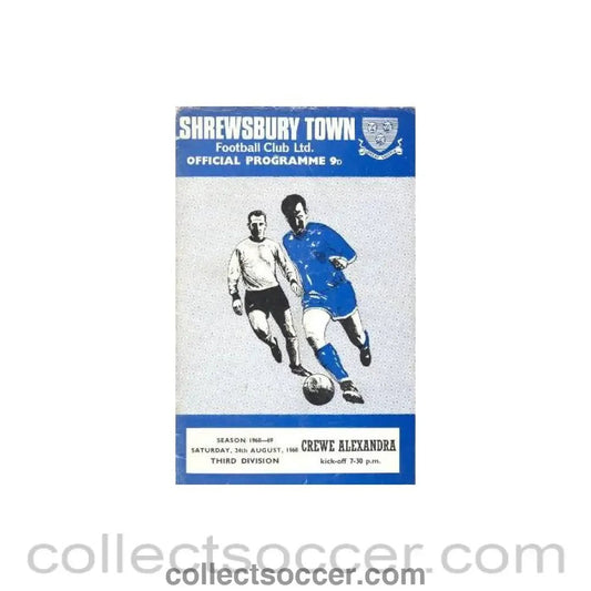 1968 - Shrewsbury Town v Crewe Alexandra official programme 24/08/1968 League - Collect Soccer