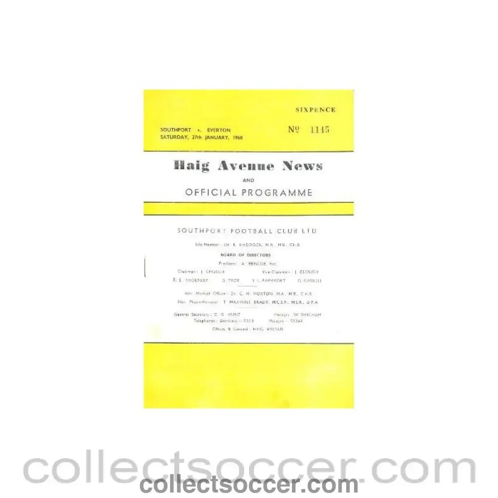1968 - Southport v Everton official programme 27/01/1968 Football League - Collect Soccer