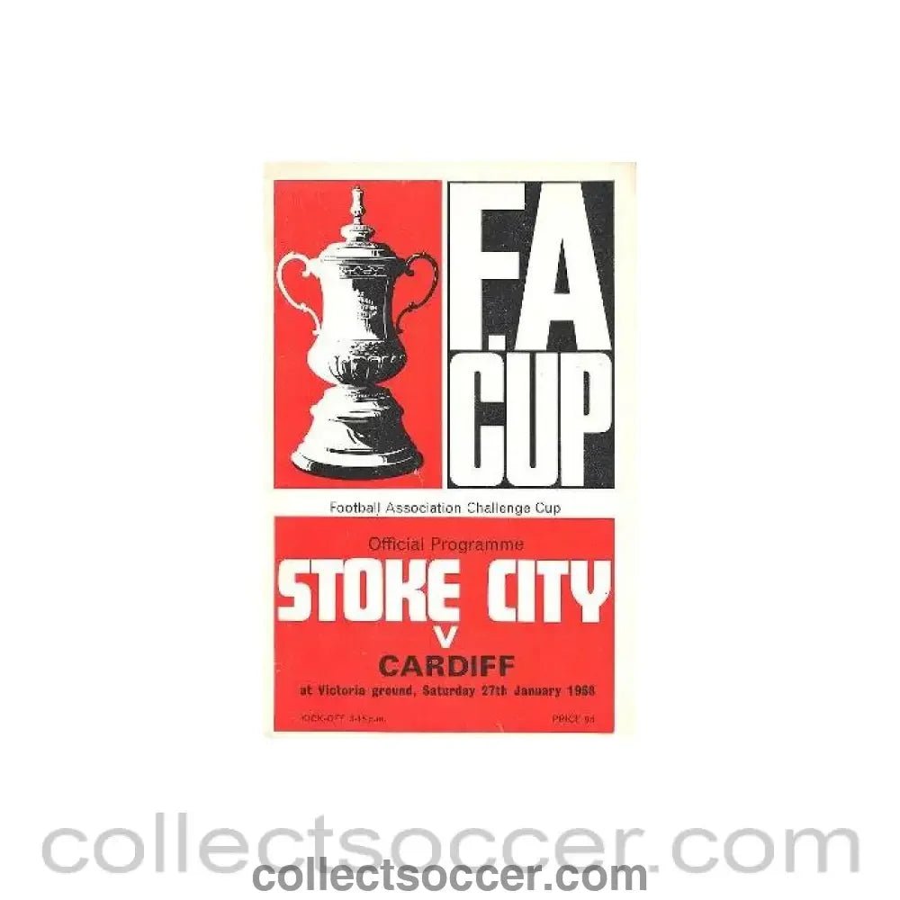 1968 - Stoke City v Cardiff official programme 27/01/1968 FA Cup match - Collect Soccer