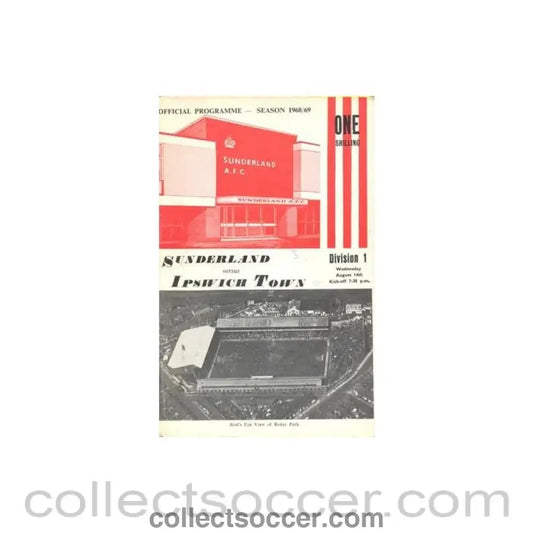 1968 - Sunderland v Ipswich Town official programme 14/08/1968 Football League - Collect Soccer
