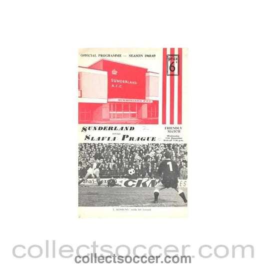 1968 - Sunderland v Slavia Prague official programme 11/12/1968 Friendly Match - Collect Soccer