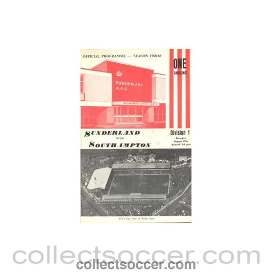 1968 - Sunderland v Southampton official programme 17/08/1968 Football League - Collect Soccer