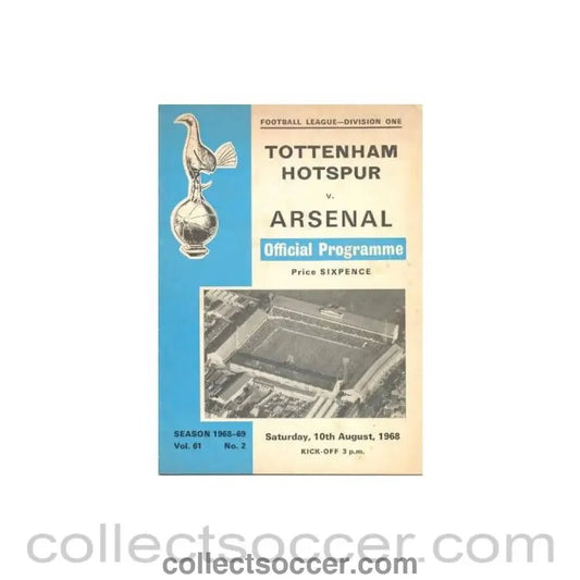 1968 - Tottenham Hotspur v Arsenal official programme 10/08/1968 - Collect Soccer