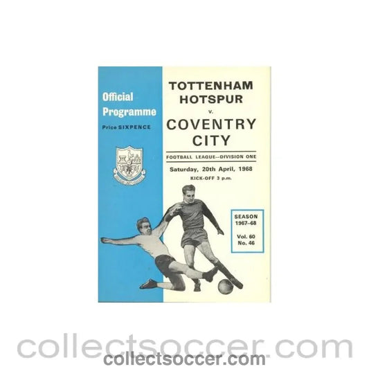 1968 - Tottenham Hotspur v Coventry City official programme 20/04/1968 Football League - Collect Soccer