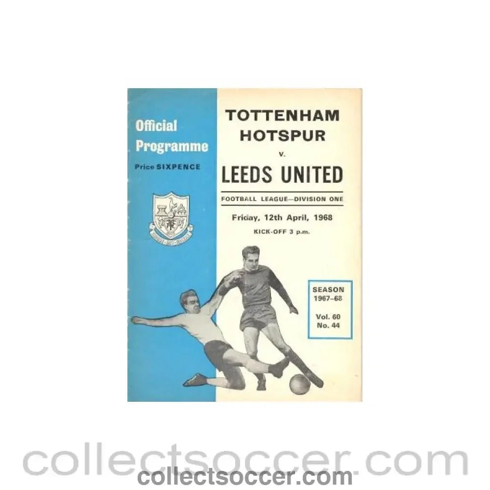 1968 - Tottenham Hotspur v Leeds United official programme 12/04/1968 - Collect Soccer
