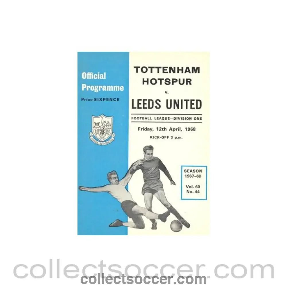 1968 - Tottenham Hotspur v Leeds United official programme 12/04/1968 Football League - Collect Soccer