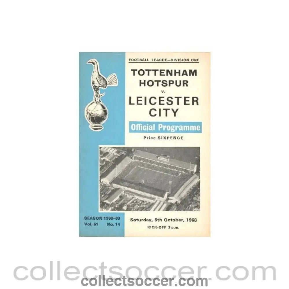 1968 - Tottenham Hotspur v Leicester City official programme 05/10/1968 Football League - Collect Soccer