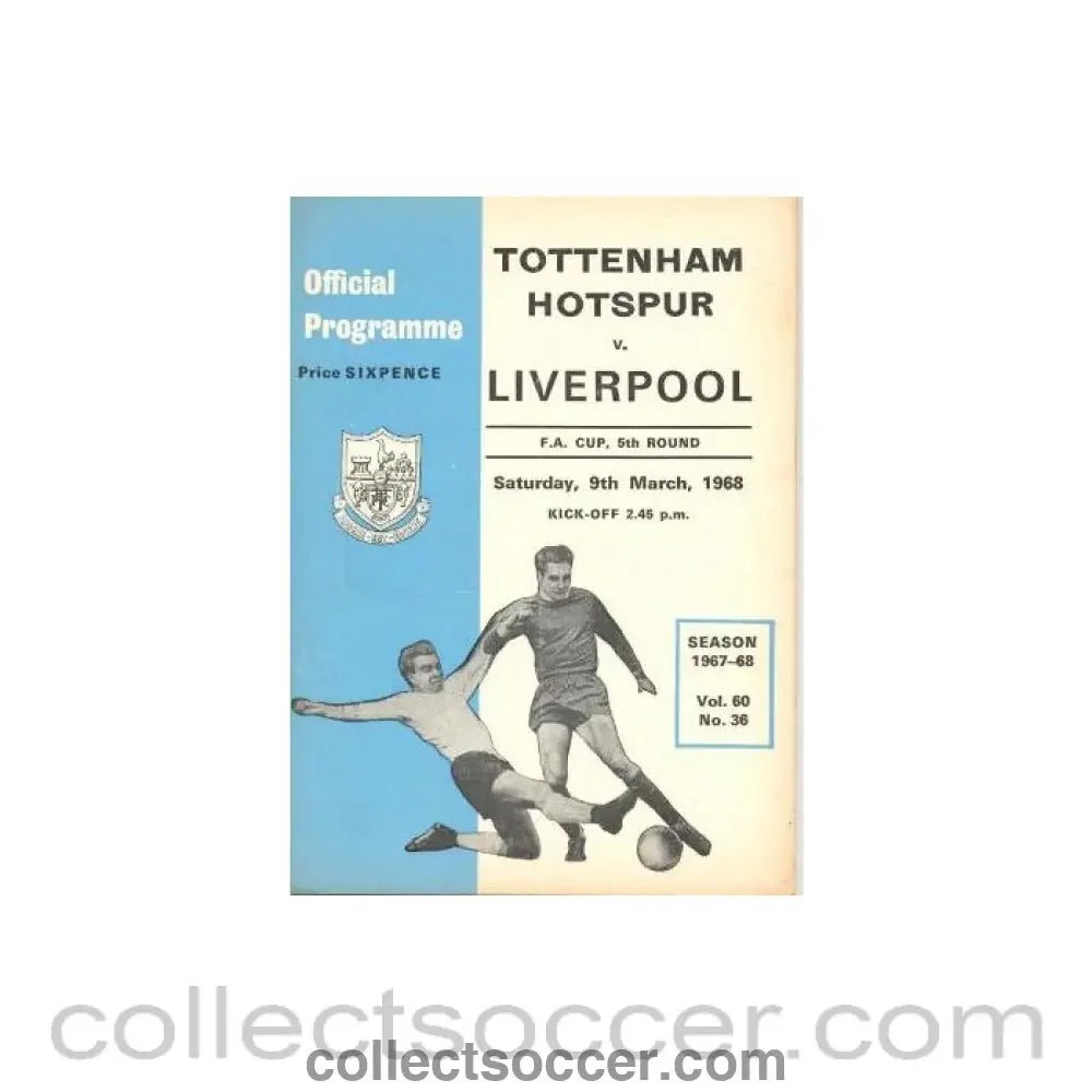 1968 - Tottenham Hotspur v Liverpool official programme 09/03/1968 - Collect Soccer