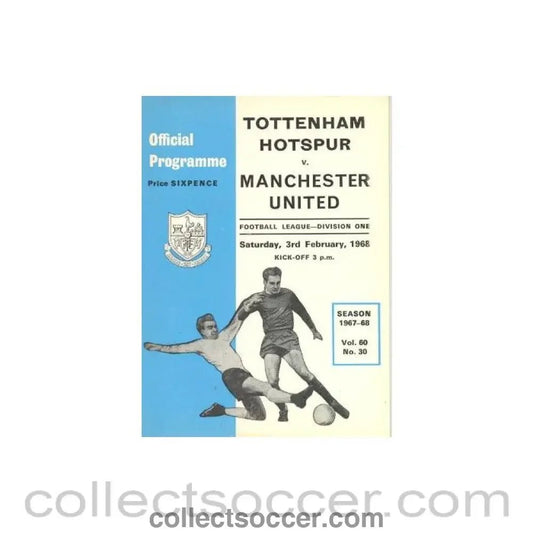 1968 - Tottenham Hotspur v Manchester United official programme 03/02/1968 Football League - Collect Soccer