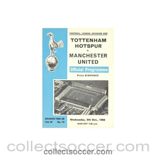 1968 - Tottenham Hotspur v Manchester United official programme 09/10/1968 Football League - Collect Soccer