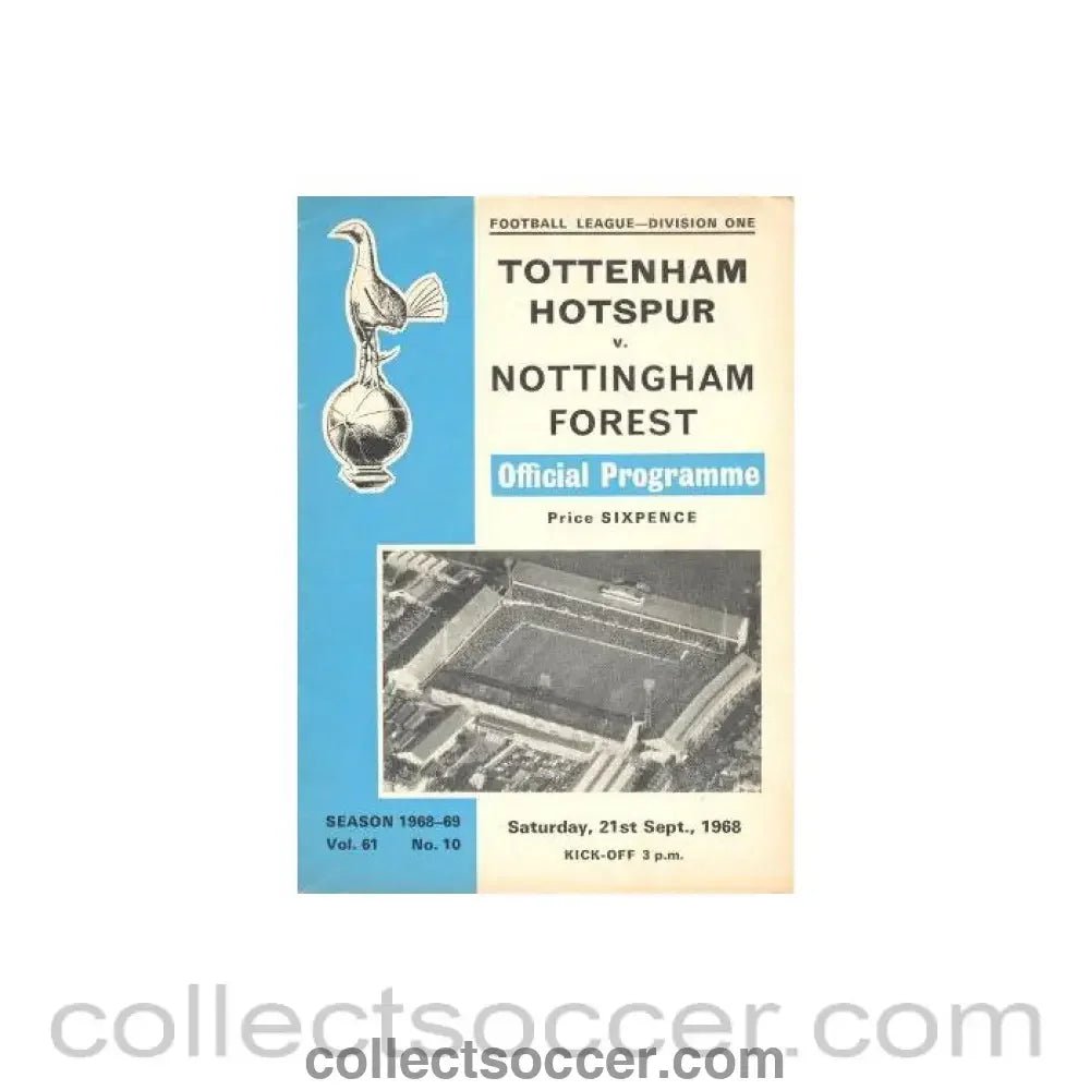 1968 - Tottenham Hotspur v Nottingham Forest official programme 21/09/1968 - Collect Soccer