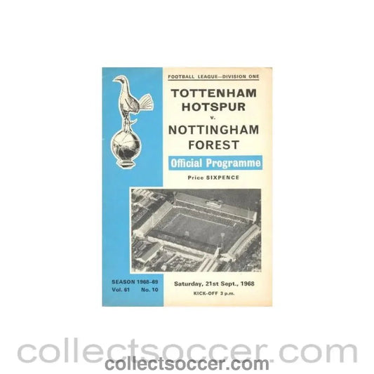 1968 - Tottenham Hotspur v Nottingham Forest official programme 21/09/1968 - Collect Soccer