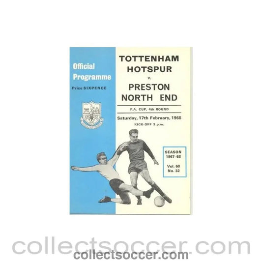 1968 - Tottenham Hotspur v Preston North End official programme 17/02/1968 F.A. Cup - Collect Soccer
