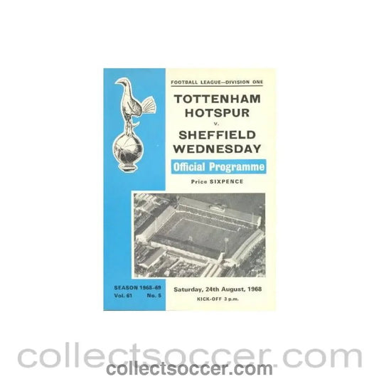 1968 - Tottenham Hotspur v Sheffield Wednesday official programme 24/08/1968 Football League - Collect Soccer
