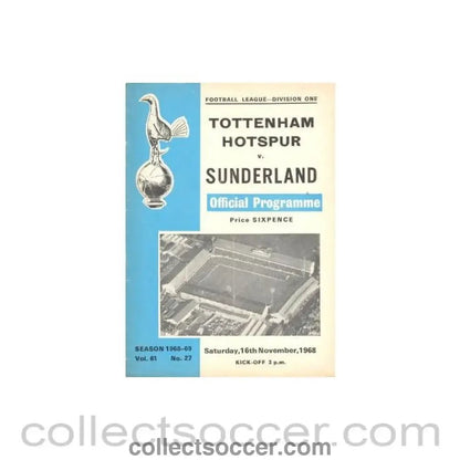 1968 - Tottenham Hotspur v Sunderland official programme 16/11/1968 - Collect Soccer