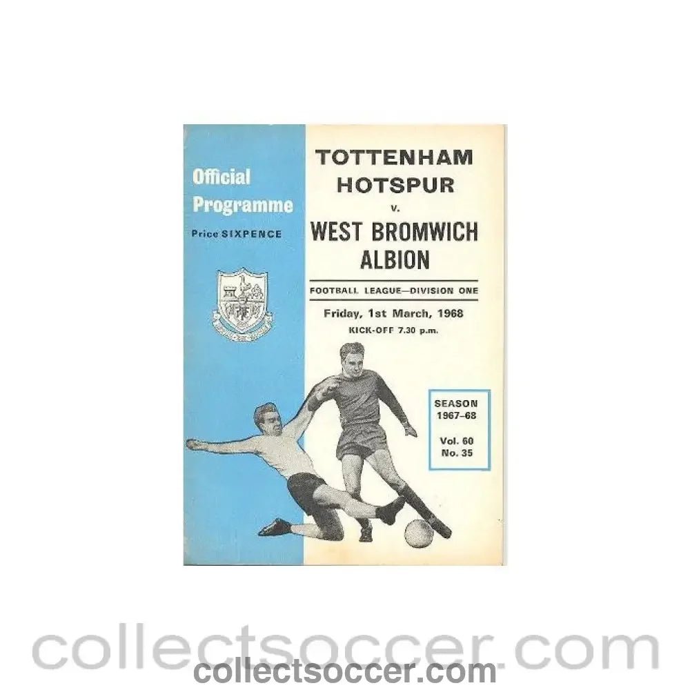 1968 - Tottenham Hotspur v West Bromwich Albion official programme 01/03/1968 - Collect Soccer