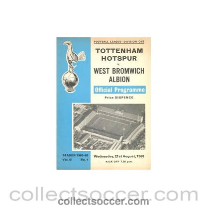 1968 - Tottenham Hotspur v West Bromwich Albion official programme 21/08/1968, - Collect Soccer