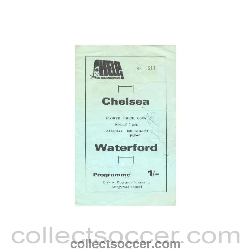 1968 - Waterford vChelsea official programme 10/08/1968 - Collect Soccer
