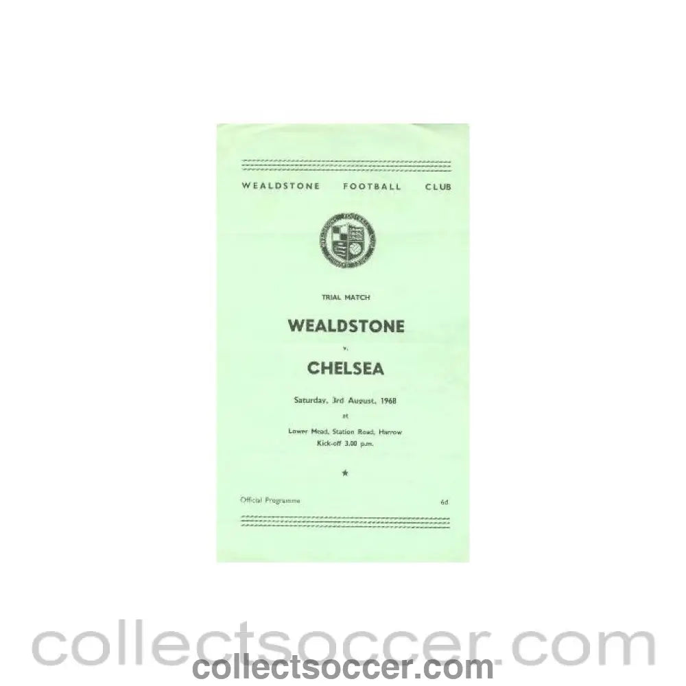 1968 - Wealdstone vChelsea official programme 03/08/1968