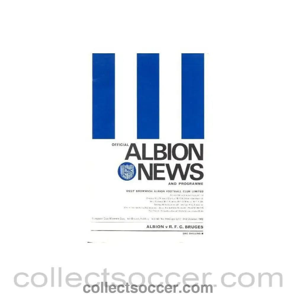1968 - West Bromwich Albion v Bruges official programme 02/10/1968 - Collect Soccer