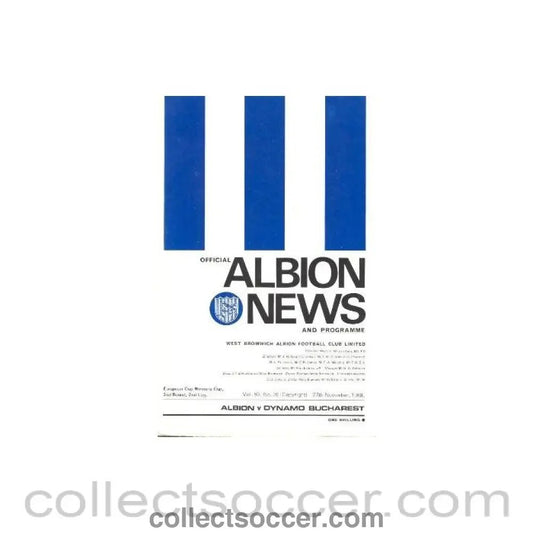 1968 - West Bromwich Albion v Dynamo Bucharest official programme 27/11/1968 - Collect Soccer