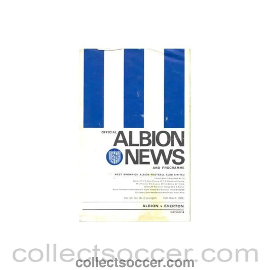 1968 - West Bromwich Albion v Everton official programme 16/03/1968 Football League, reduced price - Collect Soccer