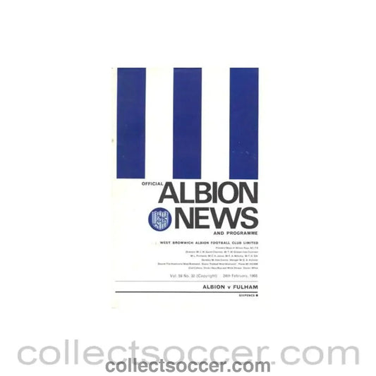 1968 - West Bromwich Albion v Fulham official programme 24/02/1968 Football League - Collect Soccer