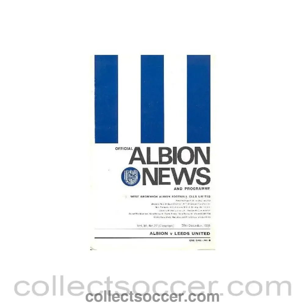 1968 - West Bromwich Albion v Leeds United official programme 28/12/1968 Football League - Collect Soccer