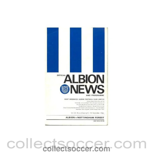 1968 - West Bromwich Albion v Nottingham Fores official programme 07/09/1968 - Collect Soccer