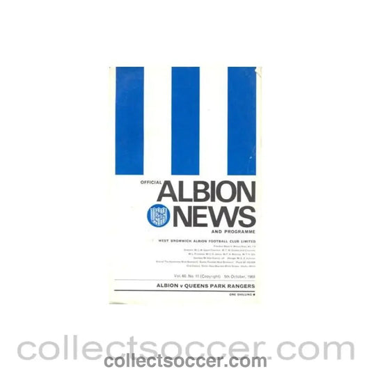 1968 - West Bromwich Albion v Queen's Park Rangers official programme 05/10/1968 Football League - Collect Soccer