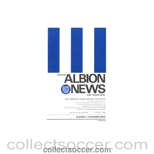 1968 - West Bromwich Albion v Sunderland official programme 02/04/1968 Football League - Collect Soccer
