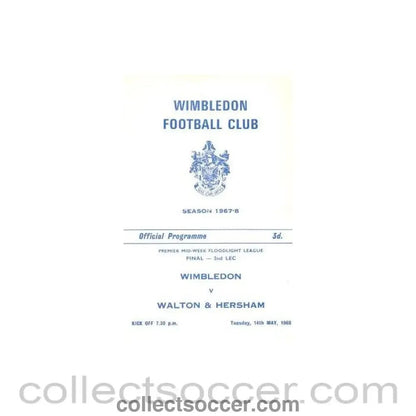 1968 - Wimbledon v Walton & Hersham official programme 14/05/1968 - Collect Soccer