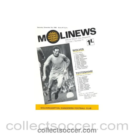 1968 - Wolverhampton Wanderers v Tottenham Hotspur official programme 07/12/1968 - Collect Soccer