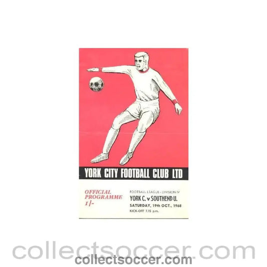 1968 - York City v Southend United official programme 19/10/1968 - Collect Soccer