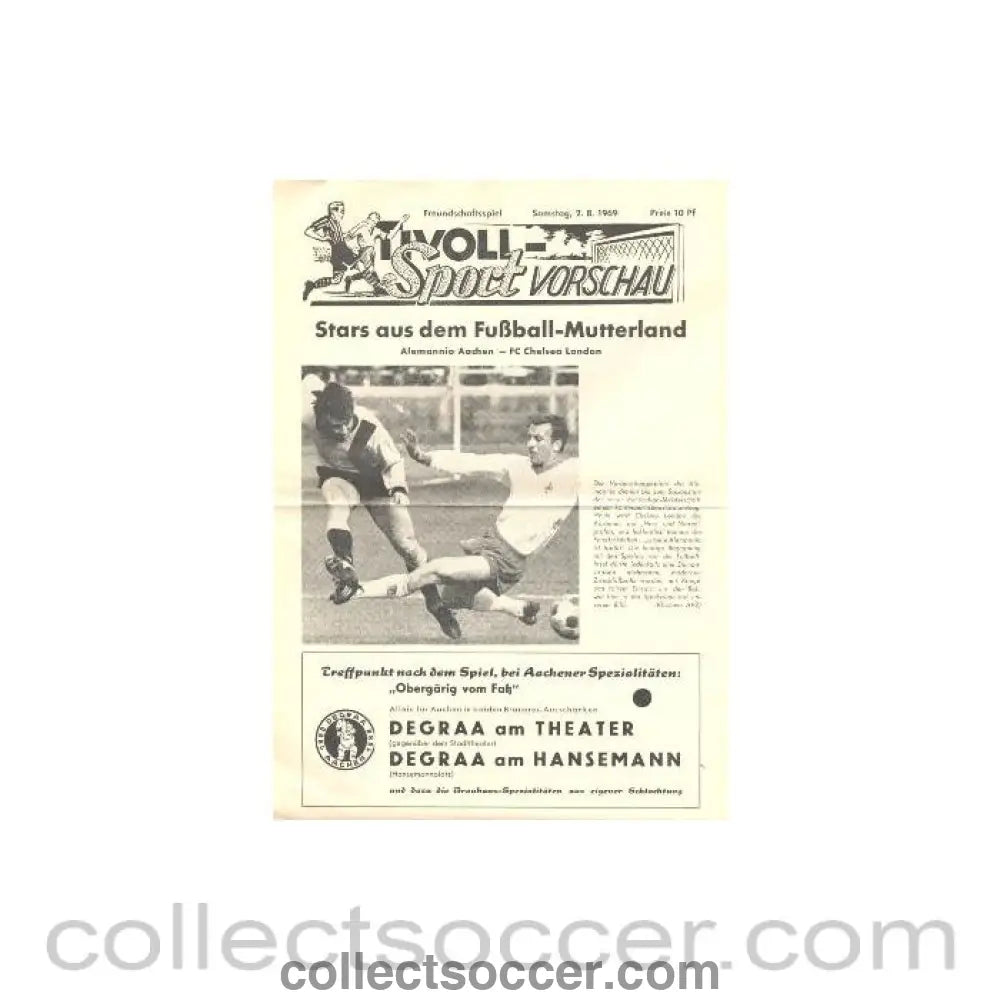 1969 - Alemannia Aachen vChelsea official programme 02/08/1969 Friendly Match