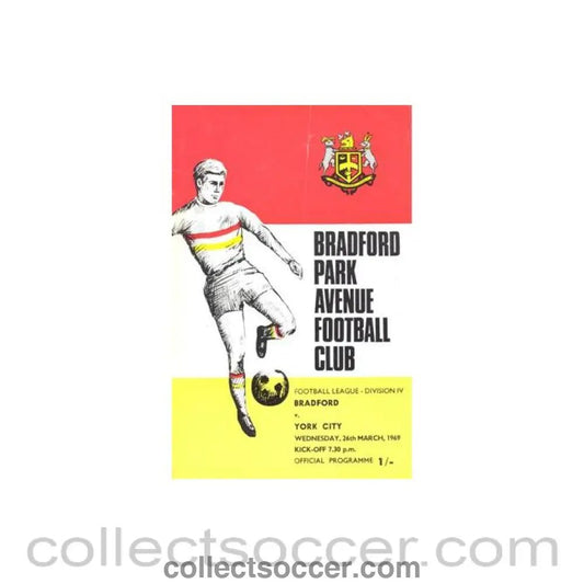 1969 - Bradford v York City official programme 26/03/1969 Football League - Collect Soccer