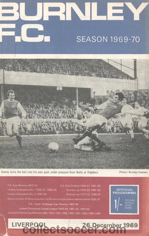 1969 - Burnley v Liverpool official programme 26/12/1969 - Collect Soccer