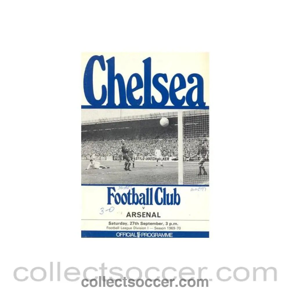 1969 - Chelsea v Arsenal official programme 27/09/1969 Football League, token missing and hence half price - Collect Soccer