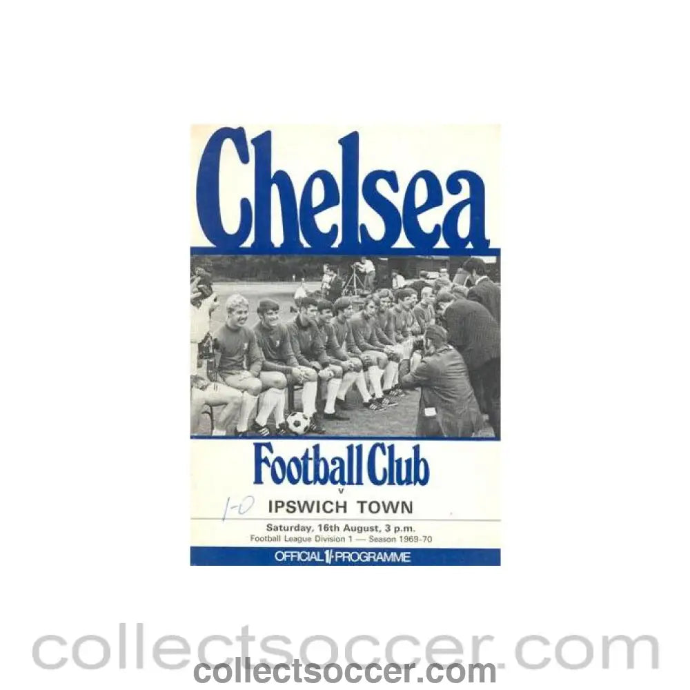 1969 - Chelsea v Ipswich Town official programme 16/08/1969 Football League with Handbook token missing and hence half