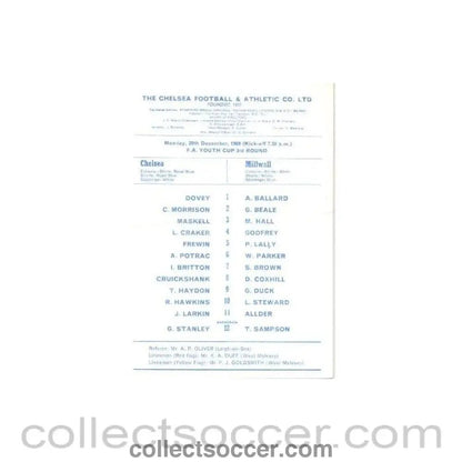 1969 - Chelsea v Millwall official programme 29/12/1969 - Collect Soccer