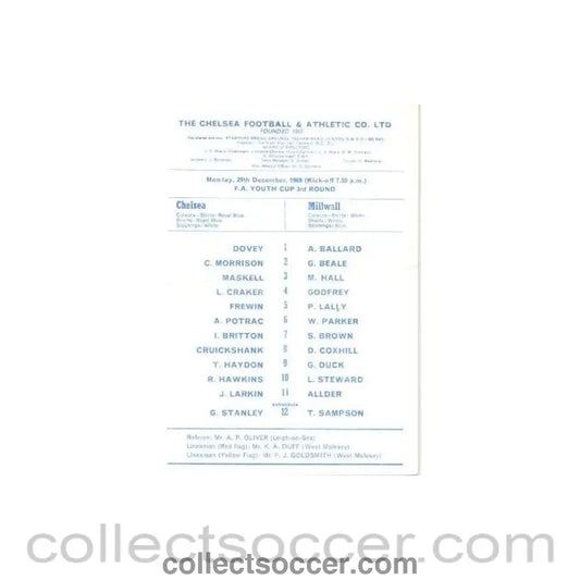 1969 - Chelsea v Millwall official programme 29/12/1969