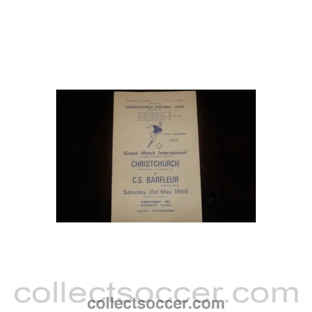 1969 - Christchurch v Barfleur, France official programme 31/05/1969, Semi-Professional International - Collect Soccer