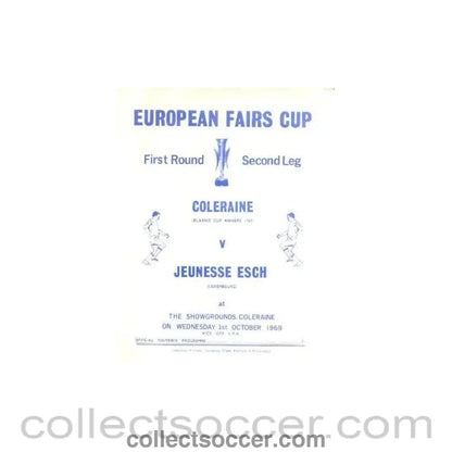 1969 - Coleraine v Jeunesse Esch European Fairs Cup First Round Second Leg official programme 01/10/1969 - Collect Soccer