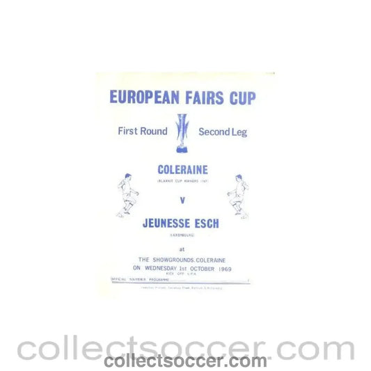 1969 - Coleraine v Jeunesse Esch European Fairs Cup First Round Second Leg official programme 01/10/1969 - Collect Soccer